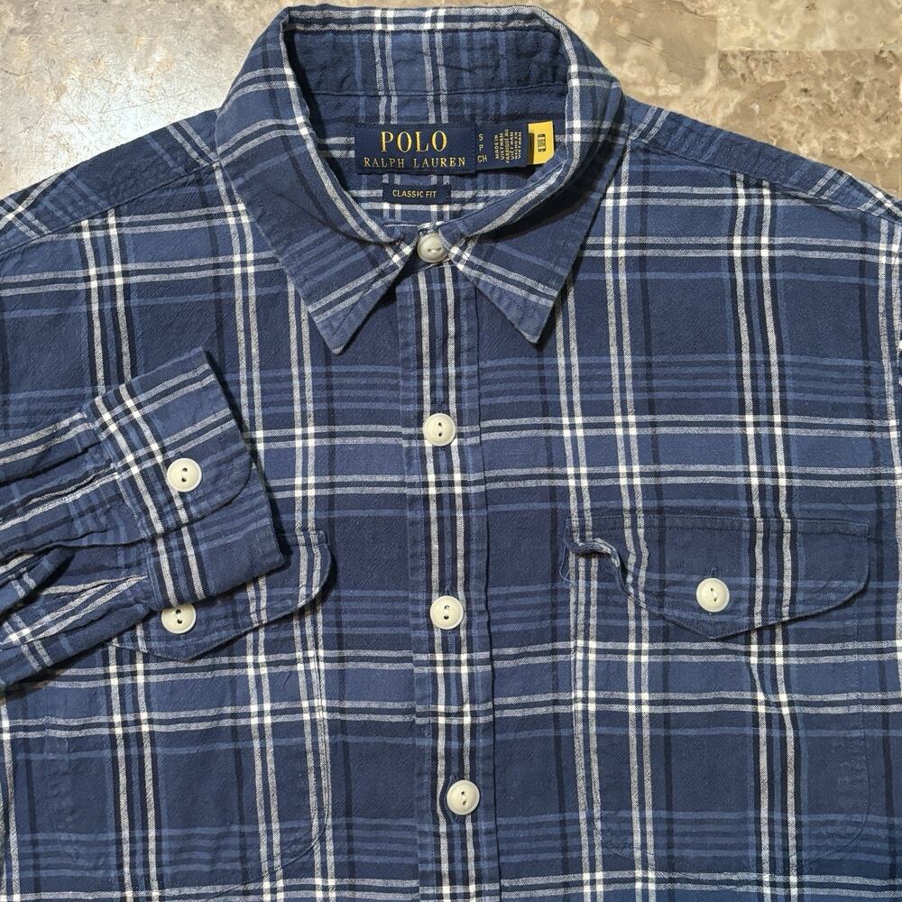Polo Ralph Lauren Shirt Mens Small Blue Linen Blend Long Sleeve Button